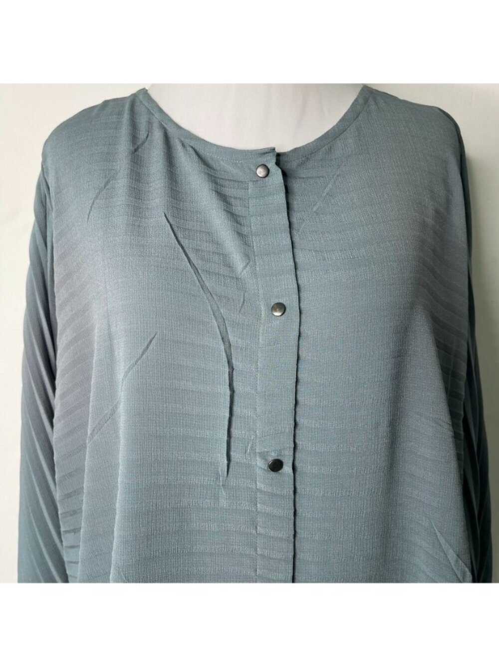 Babette San Francisco Pleated Tunic Shirt L Slate Blue Rare Retired Designer - Picture 2 of 10